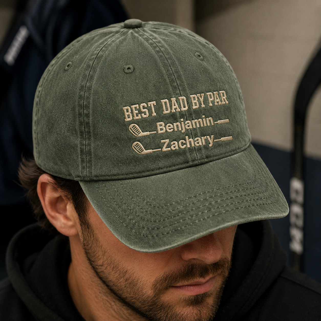 Dad By Par Washed Cap, Golf Dad Hat, Personalized Kids Names Father's Day Gift - Washed Cap - lifestyle view 3