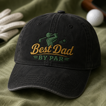 Best Dad By Par Golf Washed Cap, Funny Father's Day Dad Hat - Washed Cap - lifestyle view 2