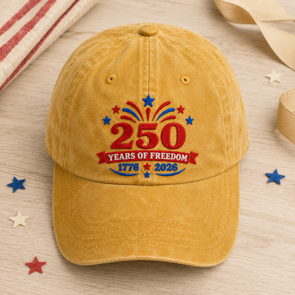 250 Years of Freedom Washed Cap, 1776 2026 USA Semiquincentennial Hat - washed cap - lifestyle view 5