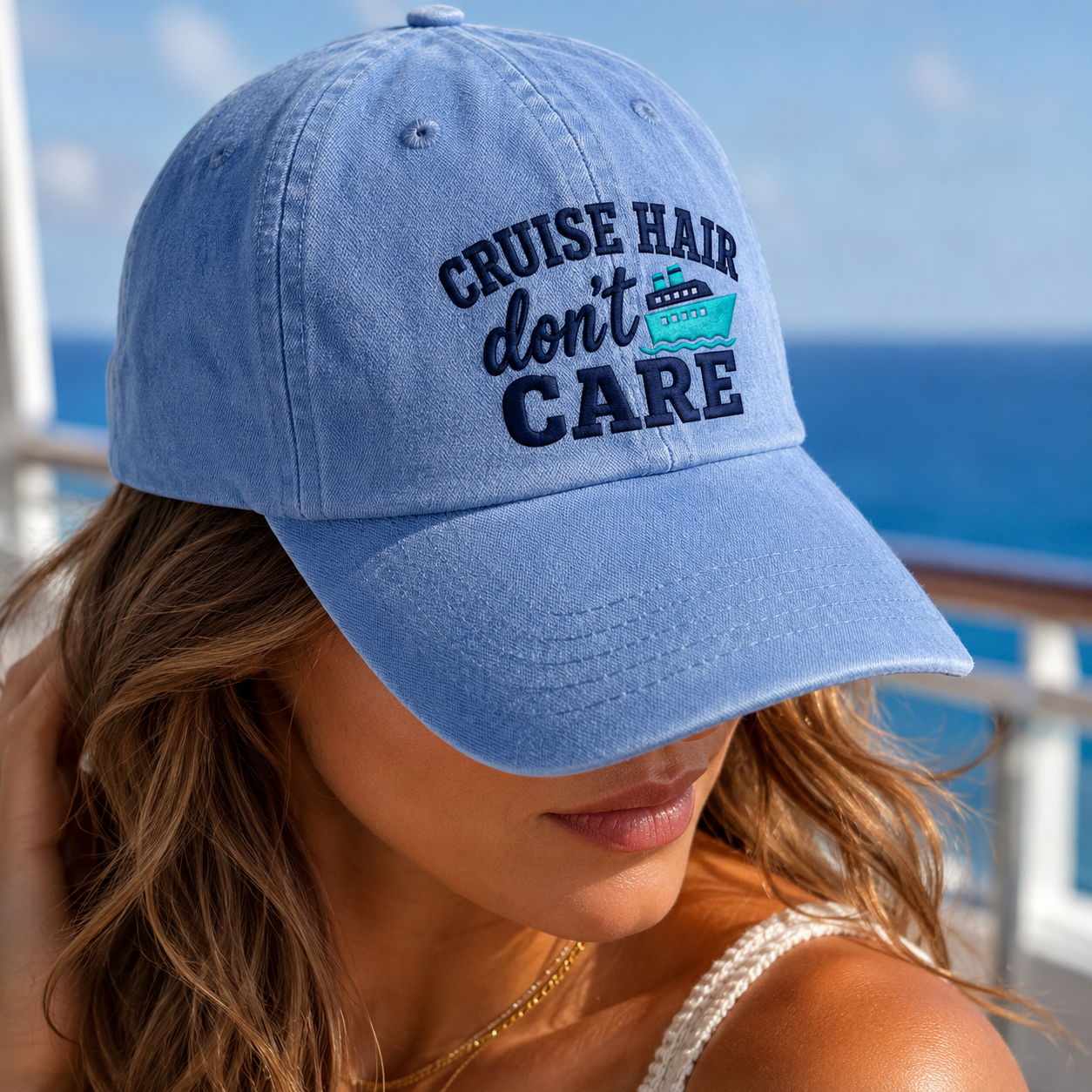 Cruise Hair Don't Care Washed Cap, Nautical Travel Dad Hat - Washed Cap - lifestyle view 4