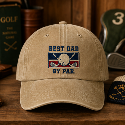 Best Dad By Par Washed Cap, Father's Day Gift for Golfing Papa - Washed Cap - detail view