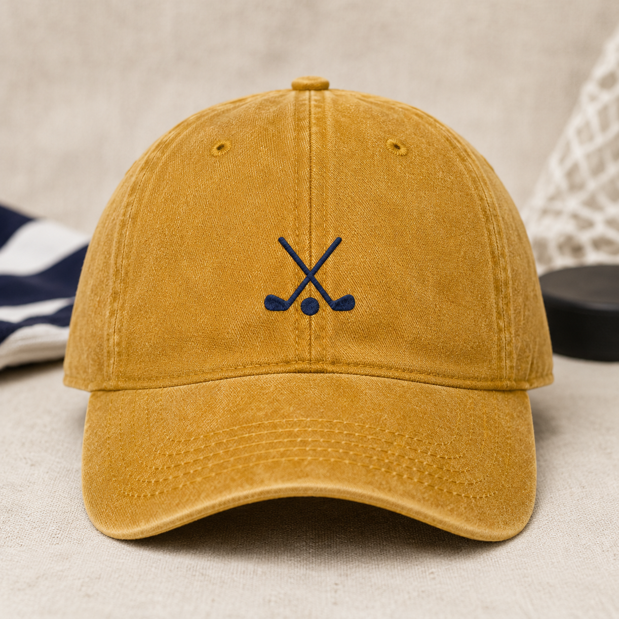 Crossed Clubs Washed Cap, Navy Ball Embroidery Dad Hat for Golf Lovers - Washed Cap - lifestyle view 2