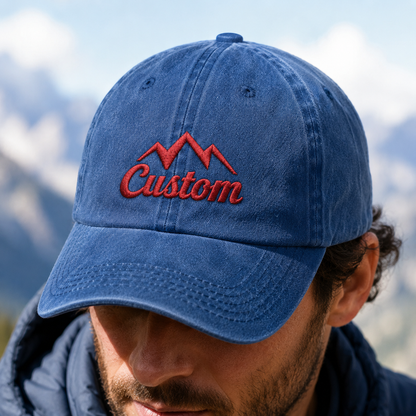Custom Mountain Washed Cap, Red Embroidered Adventure Hat - Washed Cap - lifestyle view 8