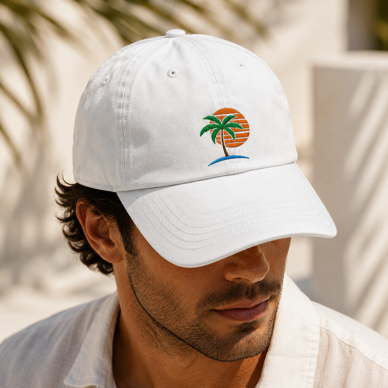 Palm Tree Sunset Washed Cap, Tropical Beach Hat for Vacation Lovers - Washed Cap - lifestyle view 4