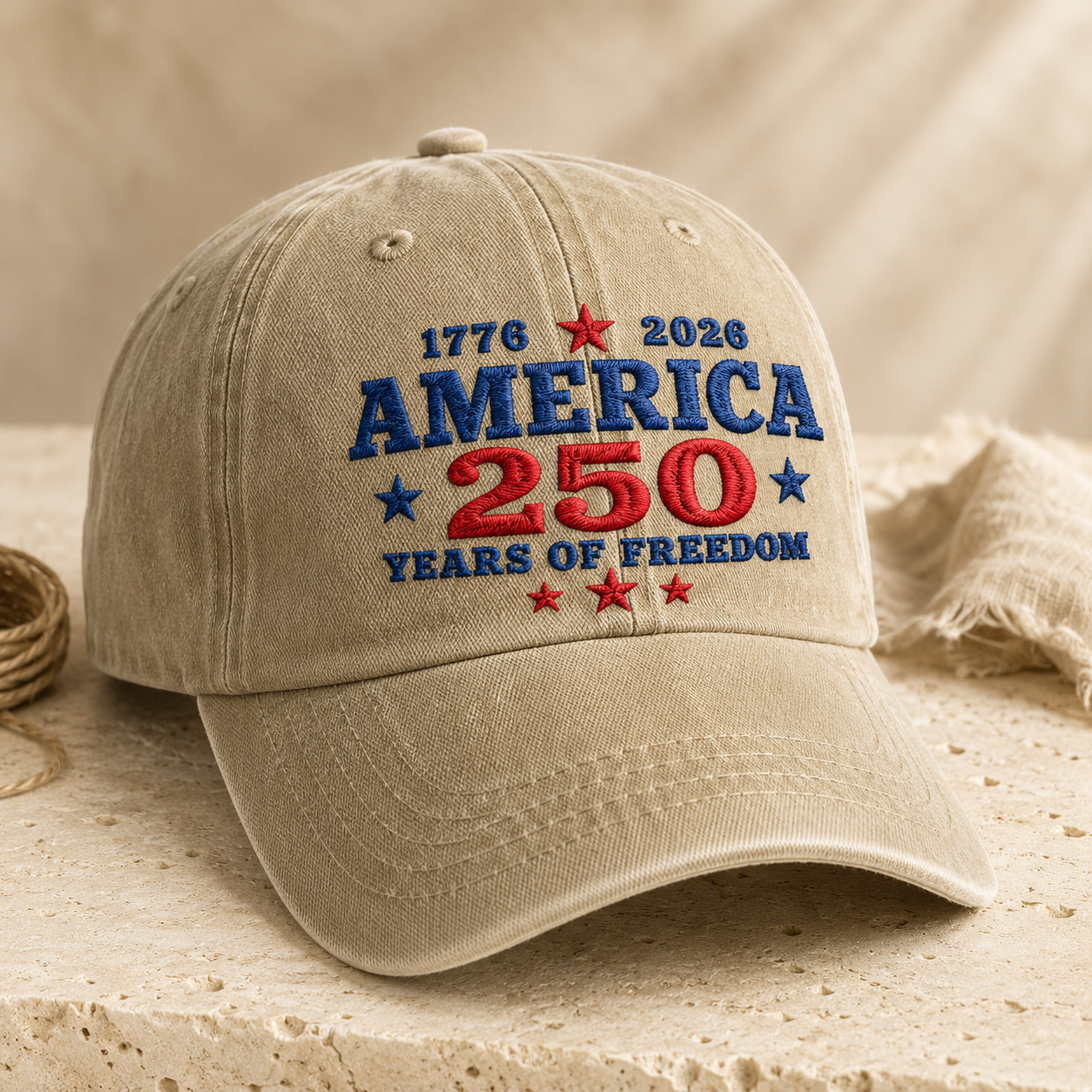 America 250 Years of Freedom Washed Cap, 1776 2026 Patriotic Hat - washed cap - lifestyle view 2