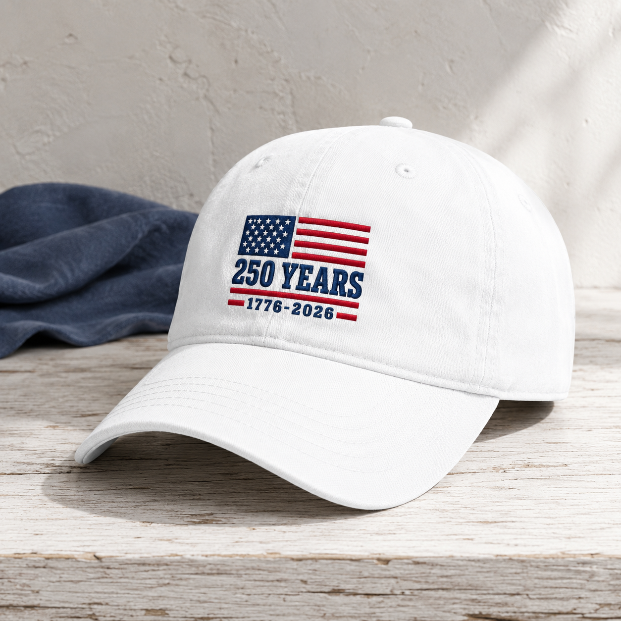 250 Years 1776-2026 USA Flag Washed Cap, America 250th Birthday Hat - washed cap - lifestyle view 2