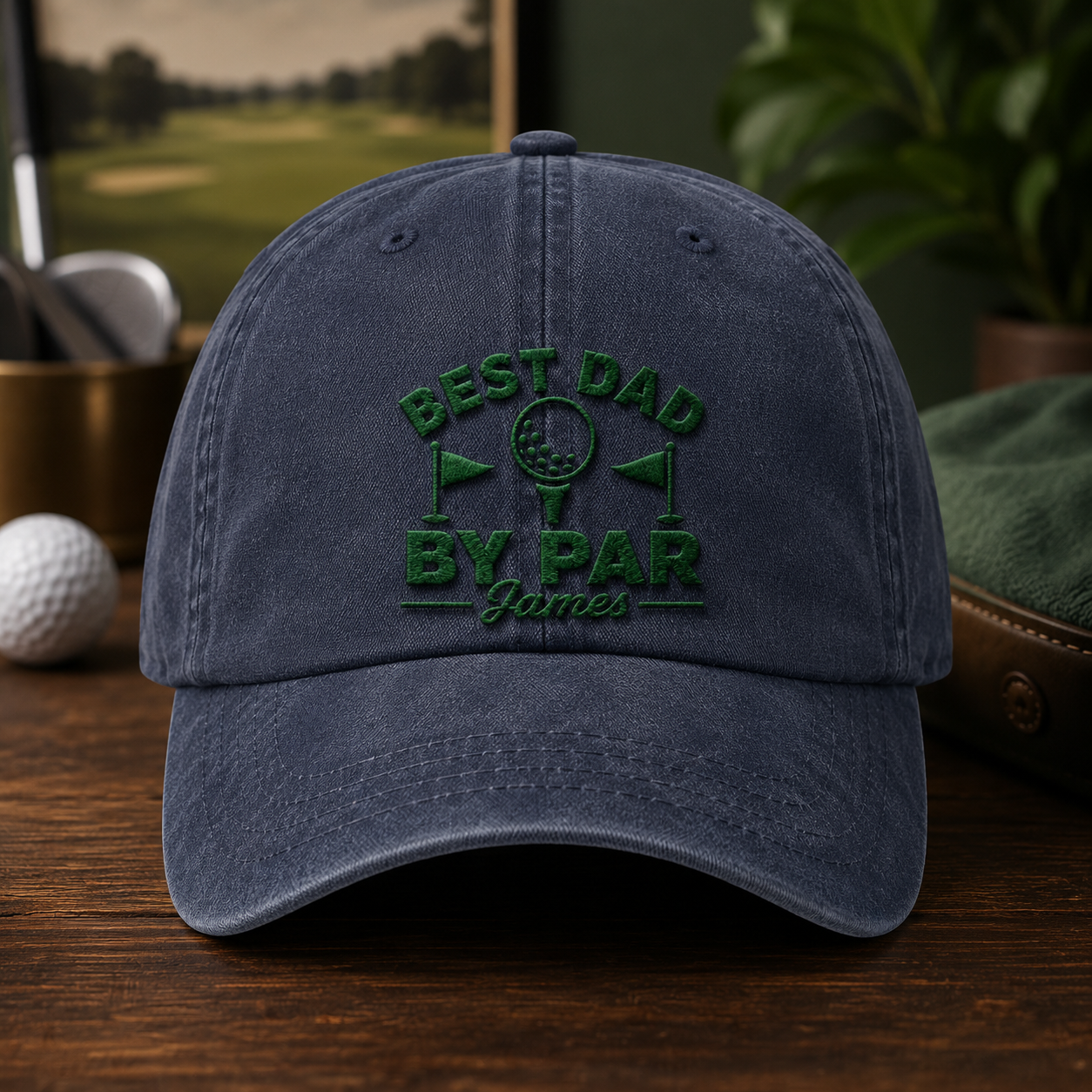 Best Dad By Par James Washed Cap, Personalized Golf Hat for Father's Day - Washed Cap - front view