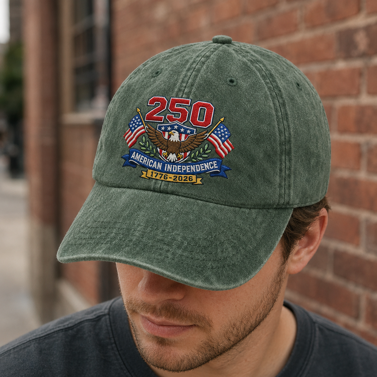 250 American Independence Washed Cap, 1776-2026 Patriotic Eagle USA Anniversary Hat - washed cap - lifestyle view 8
