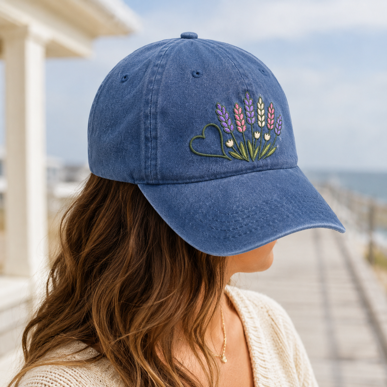 Lavender Wildflower Washed Cap, Embroidered Floral Hat for Garden Lovers - washed cap - lifestyle view 8