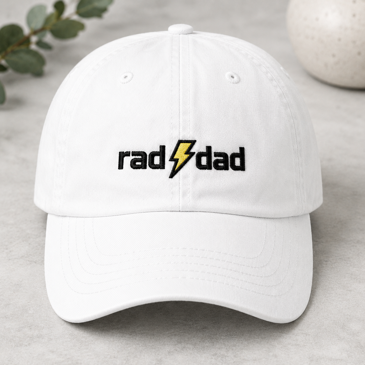 Rad Dad Baseball Cap, Yellow Bolt Embroidered Father Gift - Washed Cap - front view