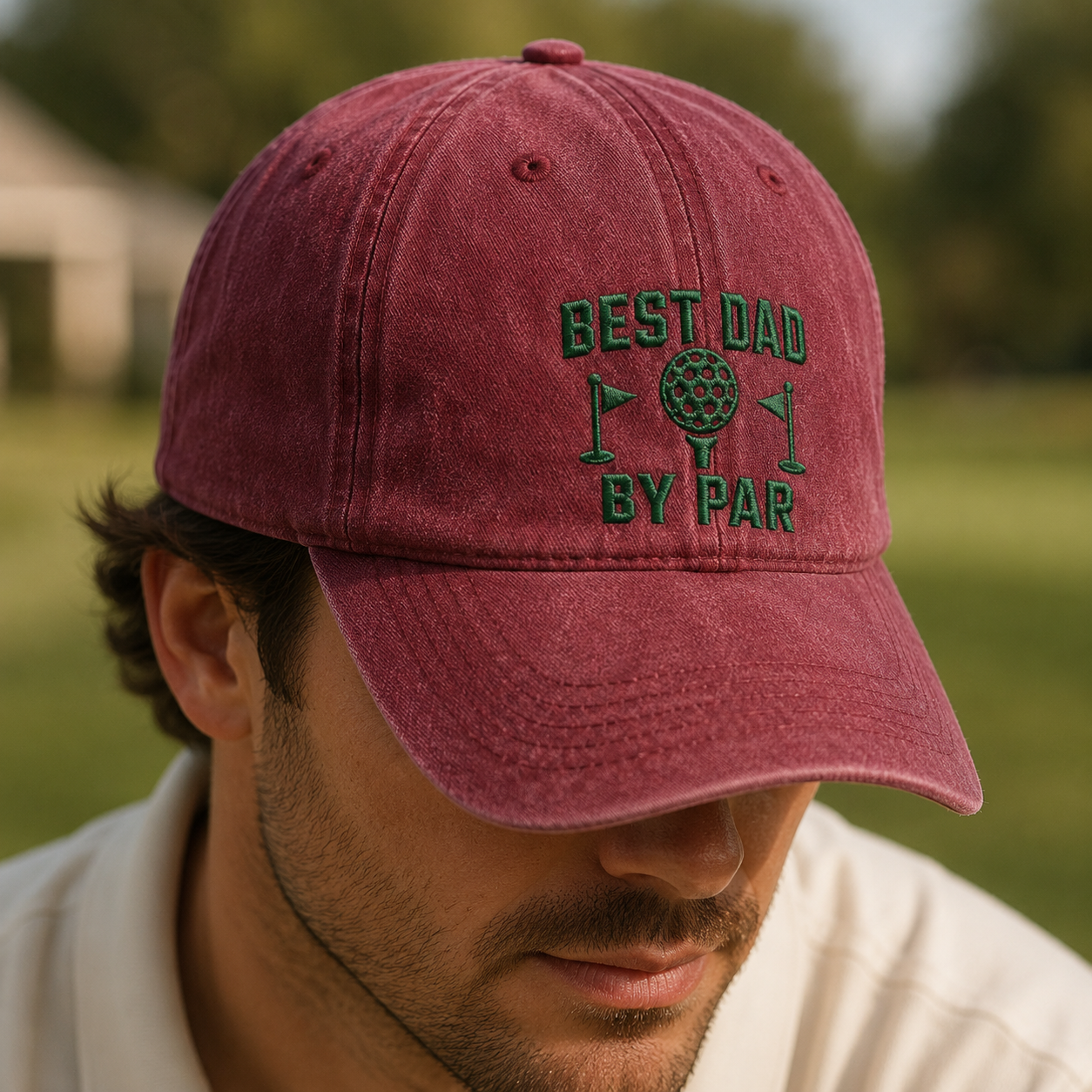 Dad By Par Golf Washed Cap, Embroidered Best Dad By Par Father's Day Hat - Washed Cap - lifestyle view 3
