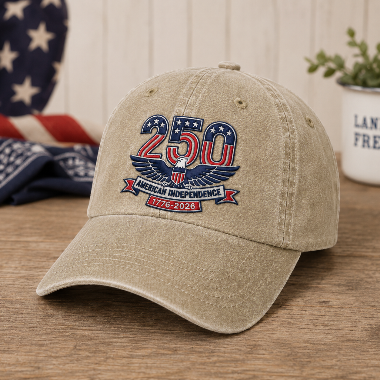 250 American Independence Washed Cap, 1776-2026 Patriotic Eagle Hat - washed cap - lifestyle view 2
