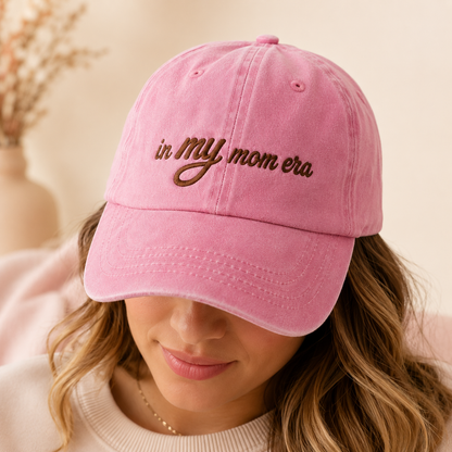 In My Mom Era Washed Cap, Embroidered Mama Hat Gift for New Moms - Washed Cap - detail view