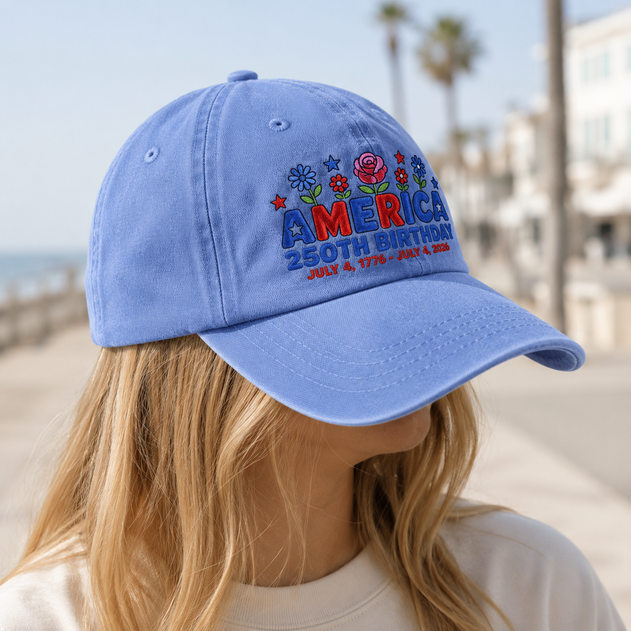 America 250th Birthday Washed Cap, July 4 1776-2026 Patriotic Hat - washed cap - lifestyle view 7
