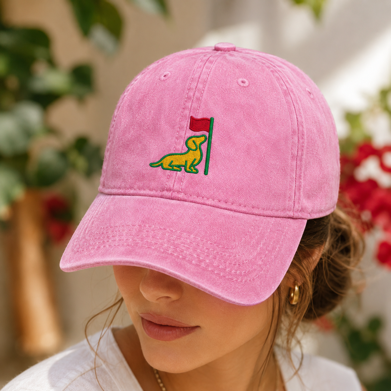 Dachshund Golf Flag Washed Cap, Embroidered Doxie Hat for Pet Owners - Washed Cap - lifestyle view 4