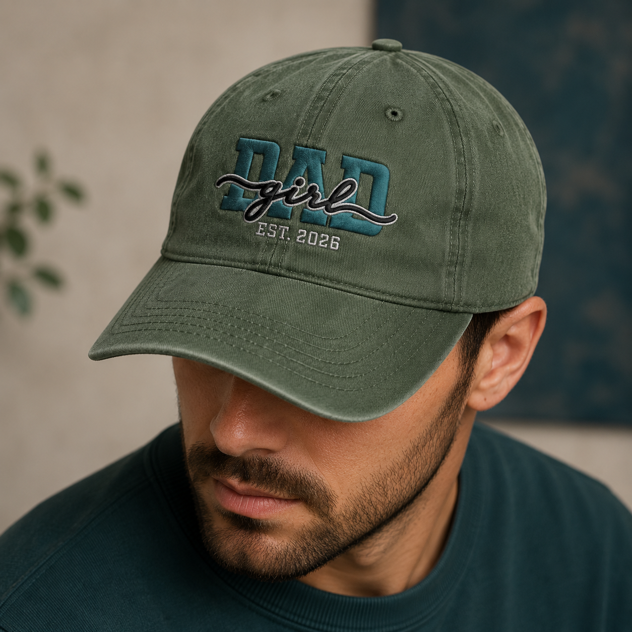 Dad Girl Est. 2026 Washed Cap, New Dad Daughter Announcement Hat - Washed Cap - lifestyle view 3