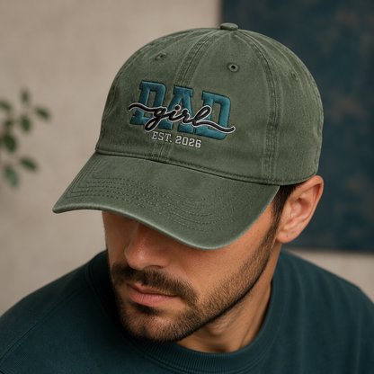 Dad Girl Est. 2026 Washed Cap, New Dad Daughter Announcement Hat - Washed Cap - lifestyle view 3