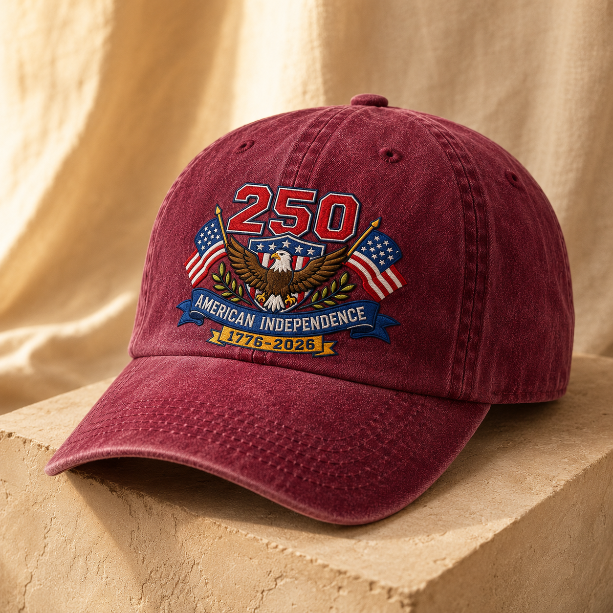 250 American Independence Washed Cap, 1776-2026 Patriotic Eagle USA Anniversary Hat - washed cap - lifestyle view 5