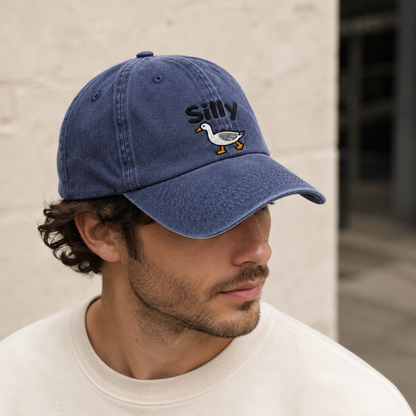 Silly Goose Washed Cap, Embroidered Duck Dad Hat for Bird Lovers - washed cap - lifestyle view 7