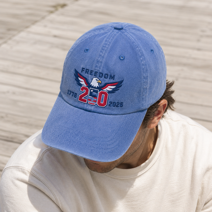 Freedom 250 Washed Cap, Patriotic Eagle 1776 2026 America Hat - washed cap - lifestyle view 8