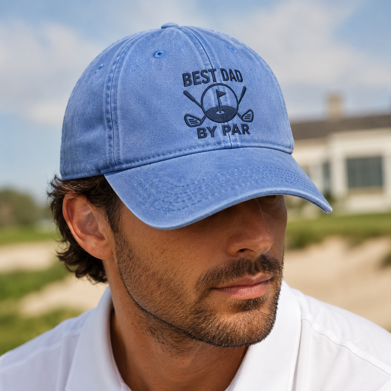 Best Dad By Par Washed Cap, Embroidered Golf Hat for Father's Day - Washed Cap - lifestyle view 4