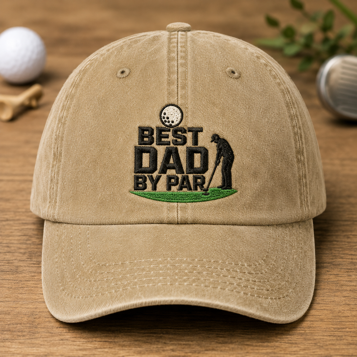 Best Dad By Par Washed Cap, Funny Golf Father Gift - Washed Cap - front view