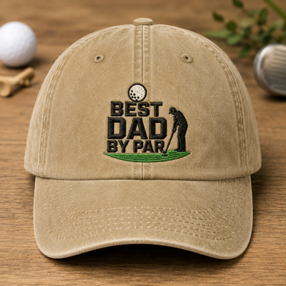 Best Dad By Par Washed Cap, Funny Golf Father Gift - Washed Cap - front view