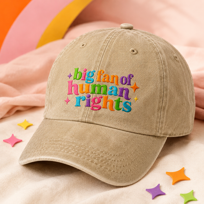 Big Fan of Human Rights Washed Cap, Colorful Embroidered Activist Hat - Washed Cap - lifestyle view 2
