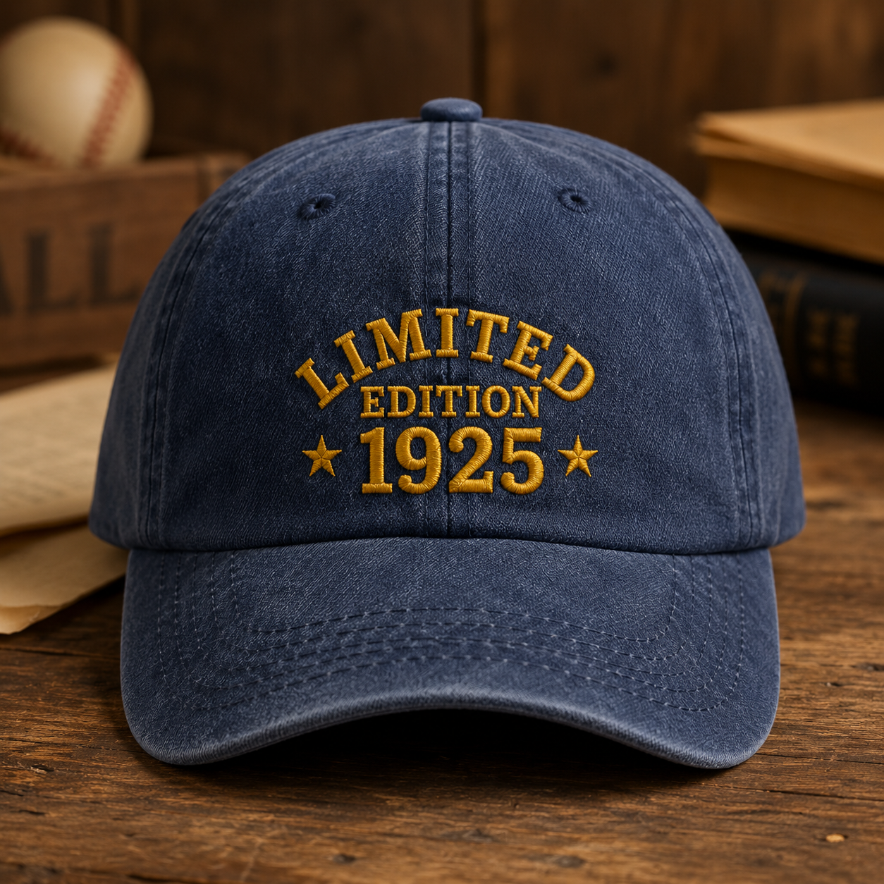 Limited Edition 1925 Washed Cap, Vintage Embroidered Baseball Hat - Washed Cap - front view
