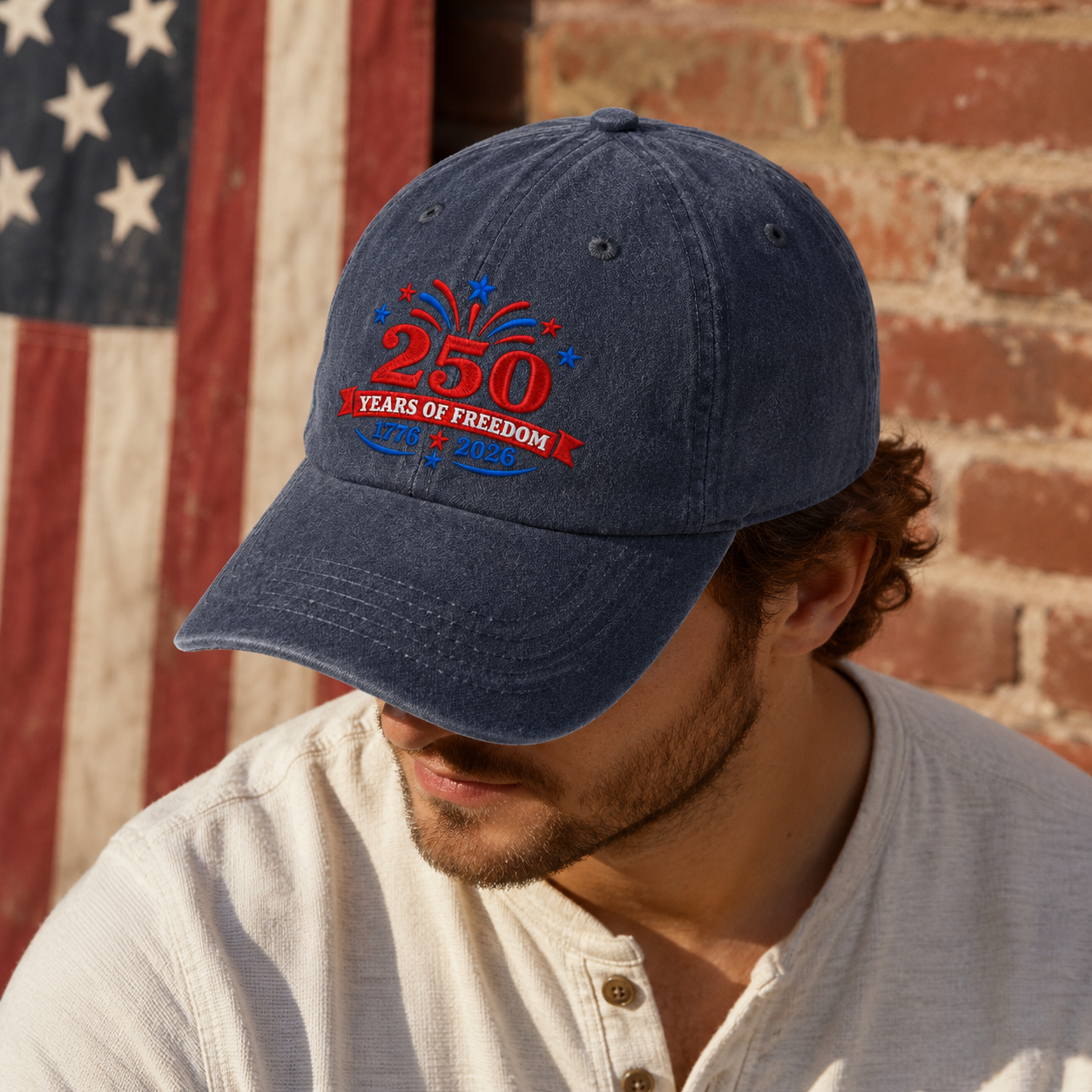 250 Years of Freedom Washed Cap, 1776 2026 USA Semiquincentennial Hat - washed cap - lifestyle view 6