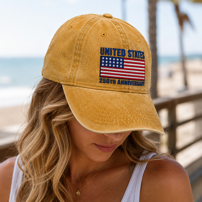 United States 250th Anniversary Washed Cap, Patriotic Flag Hat for America 250 Celebration - washed cap - lifestyle view 6