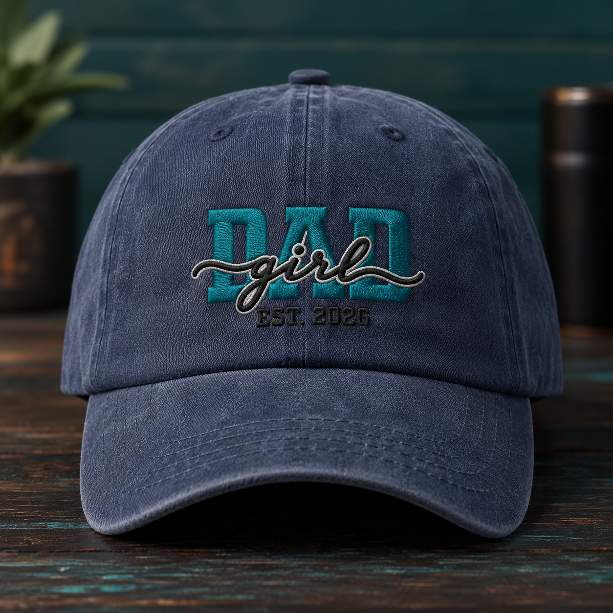 Dad Girl Est. 2026 Washed Cap, New Dad Daughter Announcement Hat - Washed Cap - front view