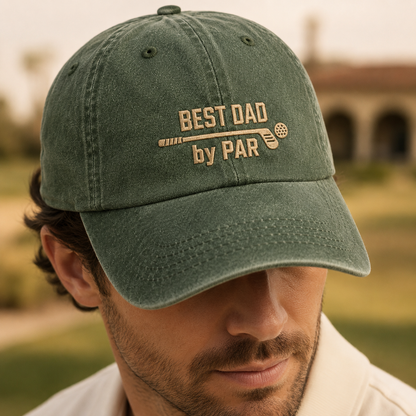Best Dad by Par Embroidered Washed Cap, Golf Father Hat - Washed Cap - lifestyle view 3