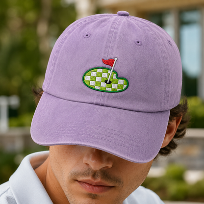 Checkered Golf Green Washed Cap, Embroidered Golf Flag Hat for Golfers - Washed Cap - lifestyle view 4