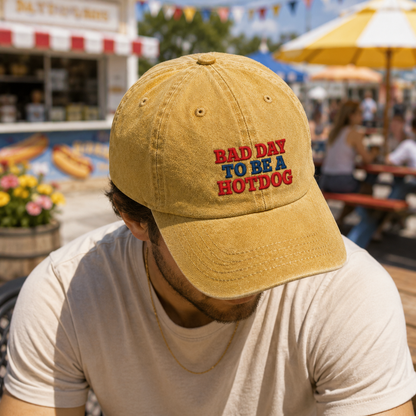 Bad Day To Be A Hotdog Washed Cap, Funny Cookout Hat for Bbq Fans - washed cap - lifestyle view 8