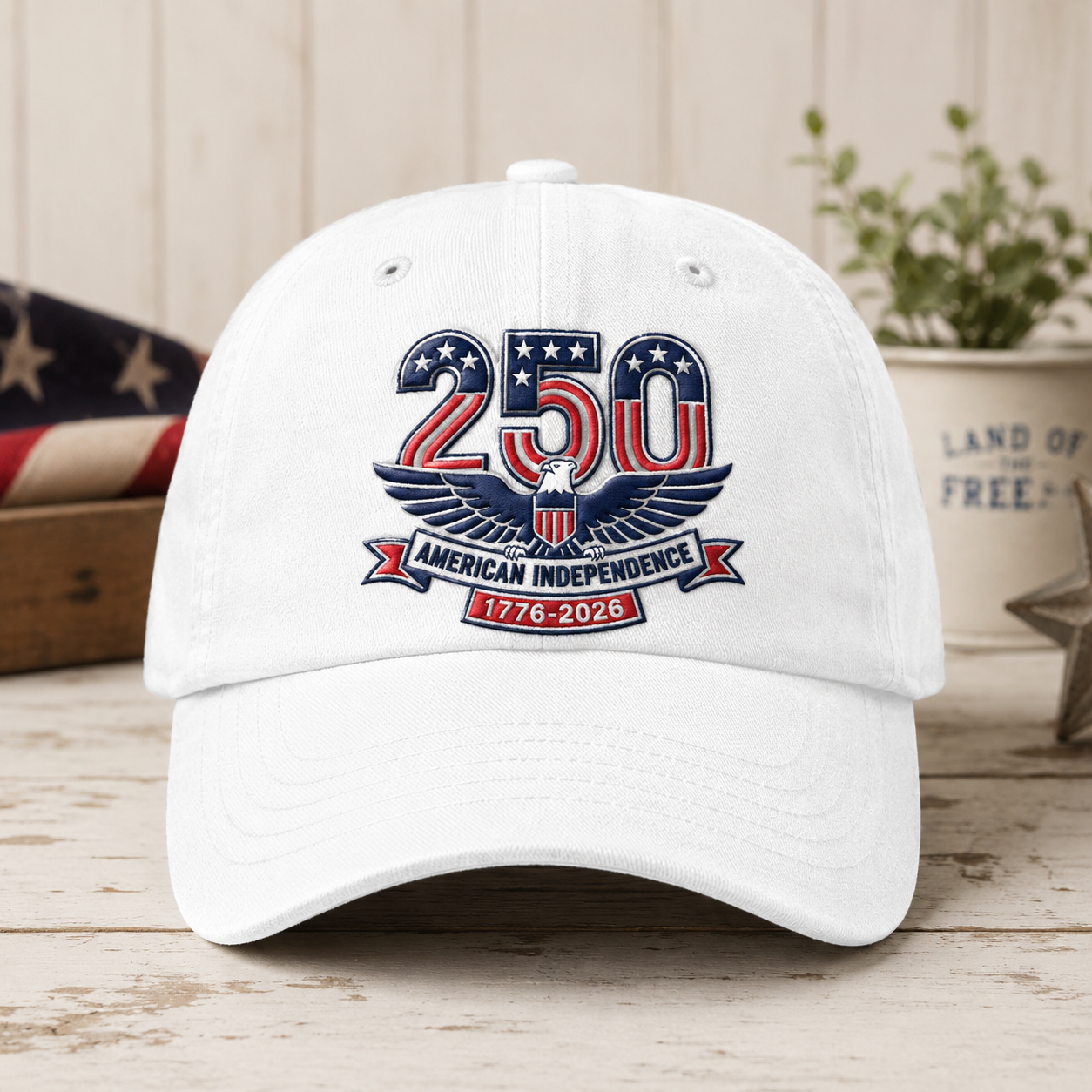 250 American Independence Washed Cap, 1776-2026 Patriotic Eagle Hat - washed cap - front view