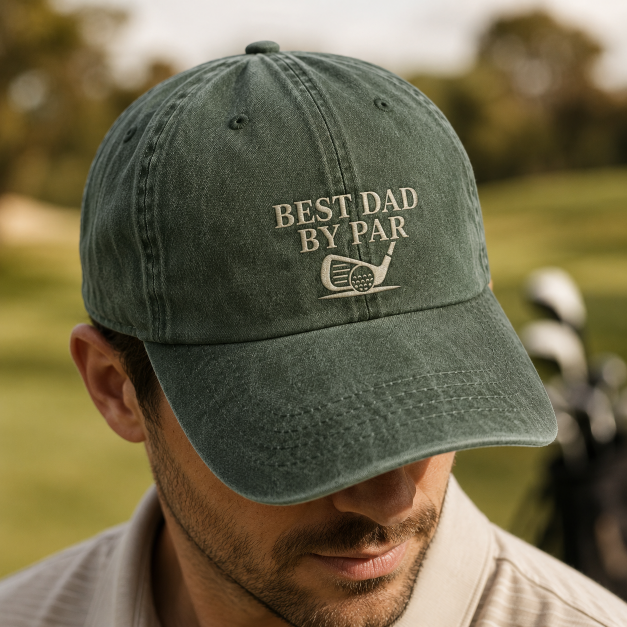 Best Dad By Par Washed Cap, Funny Golf Father Hat for Father's Day - Washed Cap - lifestyle view 4