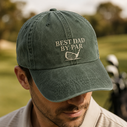 Best Dad By Par Washed Cap, Funny Golf Father Hat for Father's Day - Washed Cap - lifestyle view 4
