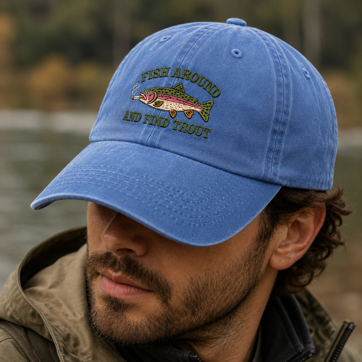 Fish Around And Find Trout Washed Cap, Funny Fishing Hat for Anglers - Washed Cap - lifestyle view 4