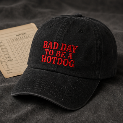 Bad Day to Be a Hotdog Washed Cap, Funny Hot Dog Quote Hat for Bbq Cookouts - washed cap - lifestyle view 4