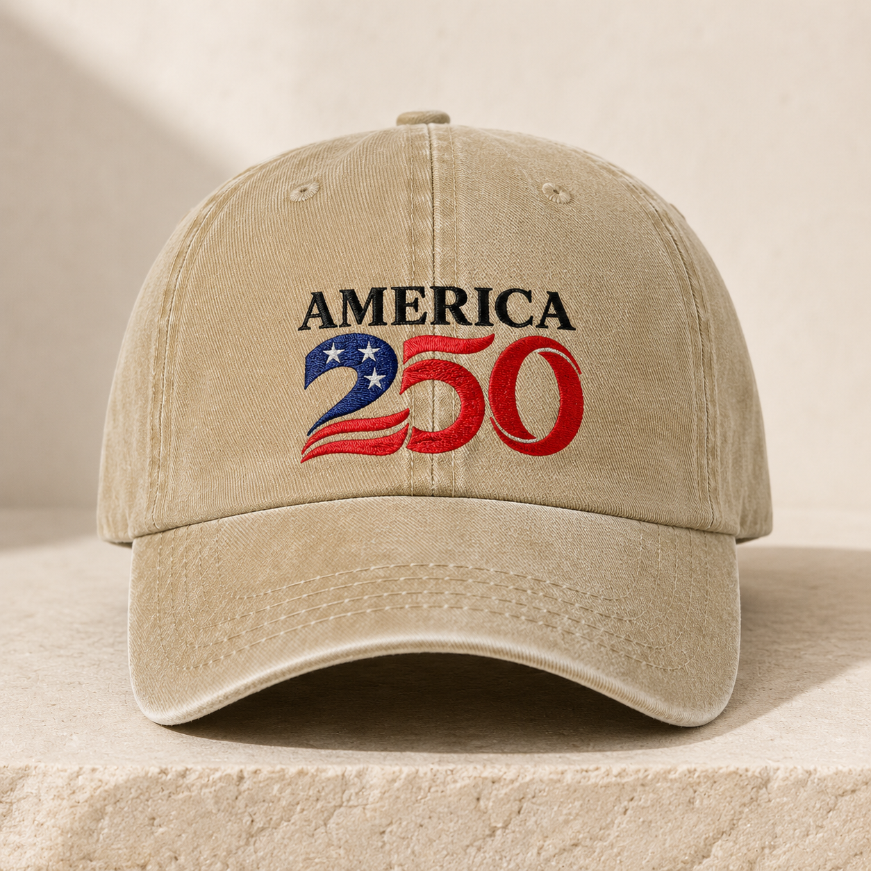 America 250 Washed Cap, Patriotic 1776 2026 Baseball Hat for Semiquincentennial - washed cap - front view