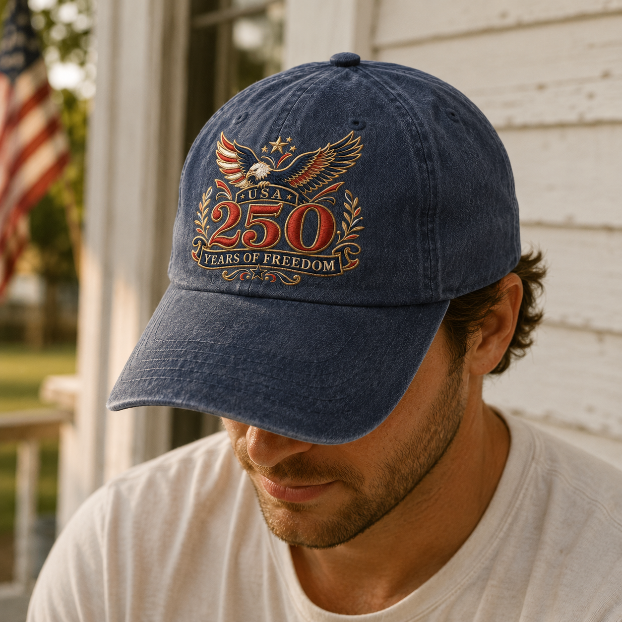 USA 250 Years of Freedom Washed Cap, Patriotic Eagle Anniversary Hat - washed cap - lifestyle view 6