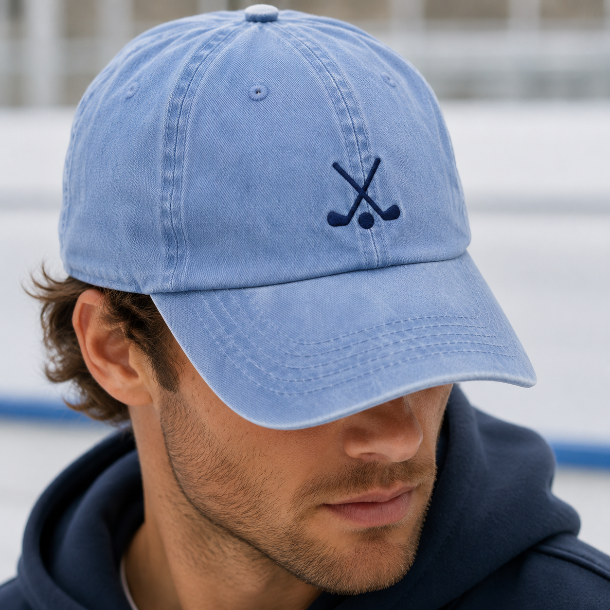 Crossed Clubs Washed Cap, Navy Ball Embroidery Dad Hat for Golf Lovers - Washed Cap - lifestyle view 3