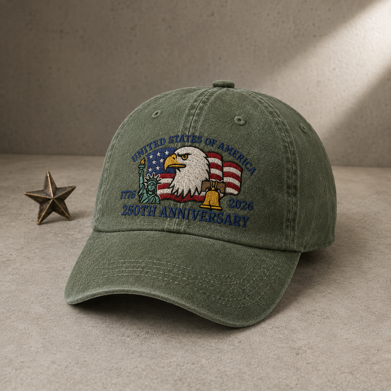 United States of America 250th Anniversary Washed Cap, 1776 2026 Patriotic Eagle Hat - washed cap - lifestyle view 5