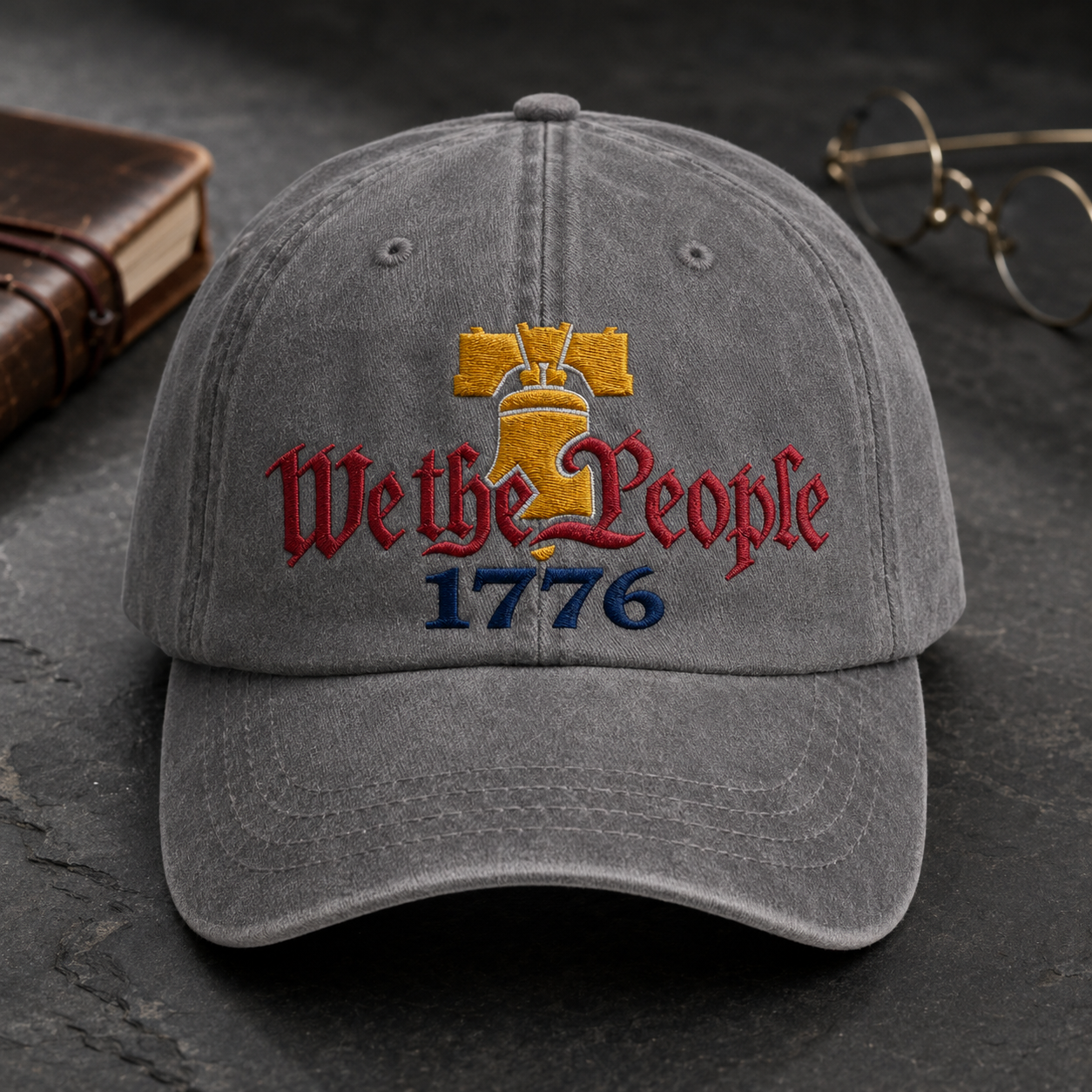 We the People 1776 Washed Cap, Patriotic Liberty Bell Hat for Constitution History Fans - washed cap - lifestyle view 3
