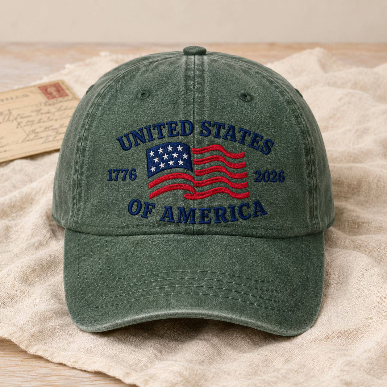 United States of America 1776 2026 Washed Cap, Patriotic Flag Hat for USA 250th Birthday - washed cap - lifestyle view 3
