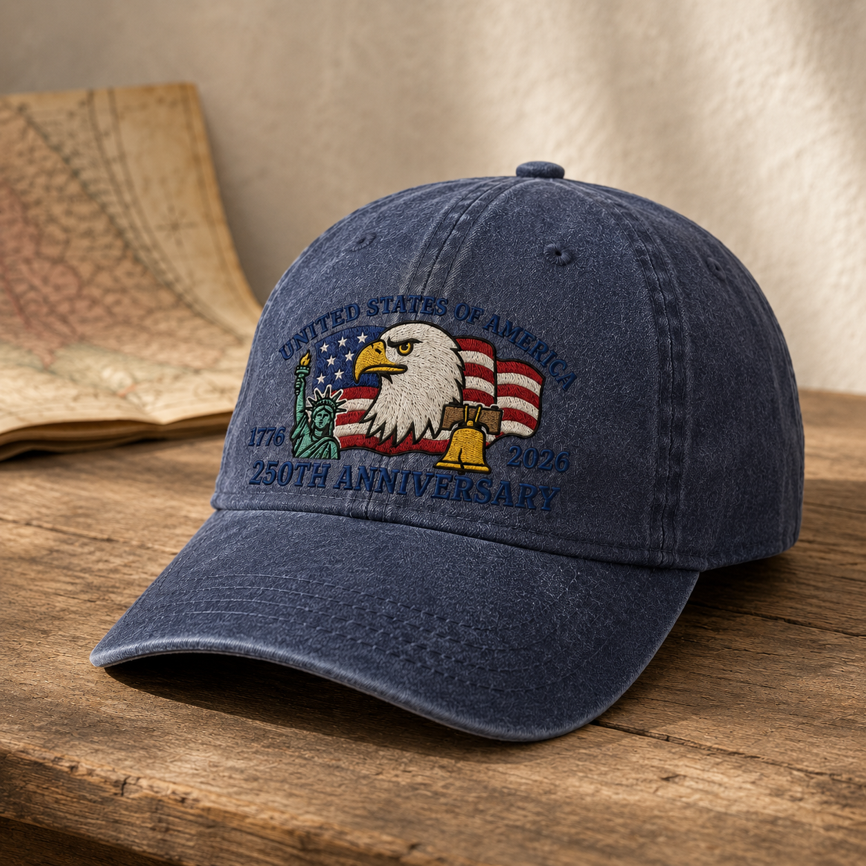 United States of America 250th Anniversary Washed Cap, 1776 2026 Patriotic Eagle Hat - washed cap - lifestyle view 2