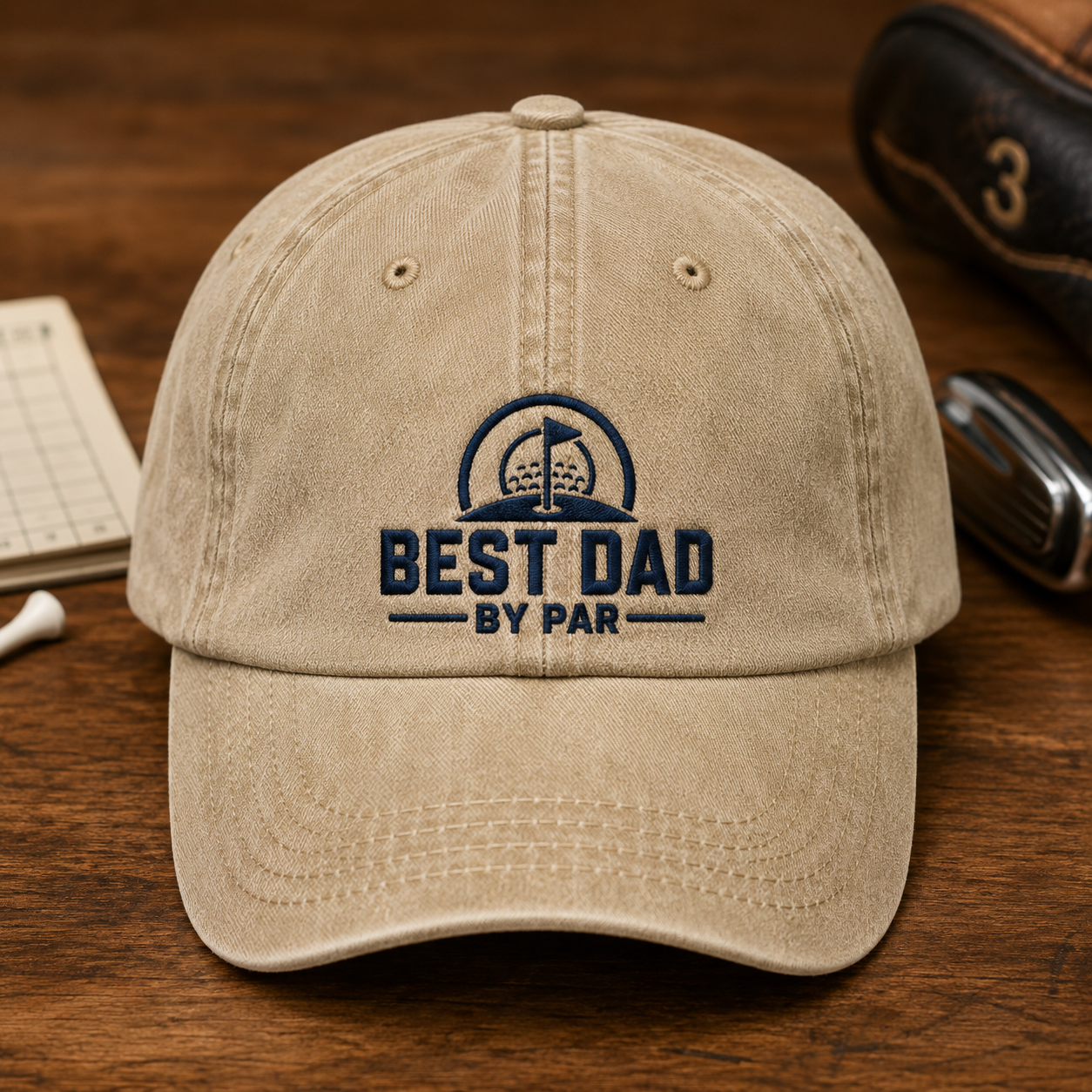 Dad By Par Golf Washed Cap, Father's Day Hat for Golfing Dads - Washed Cap - front view