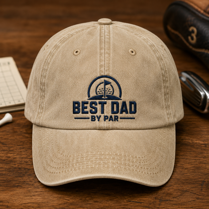 Dad By Par Golf Washed Cap, Father's Day Hat for Golfing Dads - Washed Cap - front view