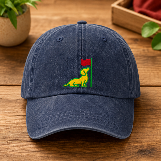 Dachshund Golf Flag Washed Cap, Embroidered Doxie Hat for Pet Owners - Washed Cap - front view